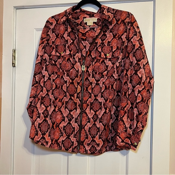 #93 MICHAEL KORS PINK/RED SNAKE REPTILE PRINT JACKET 0X - Picture 1 of 7
